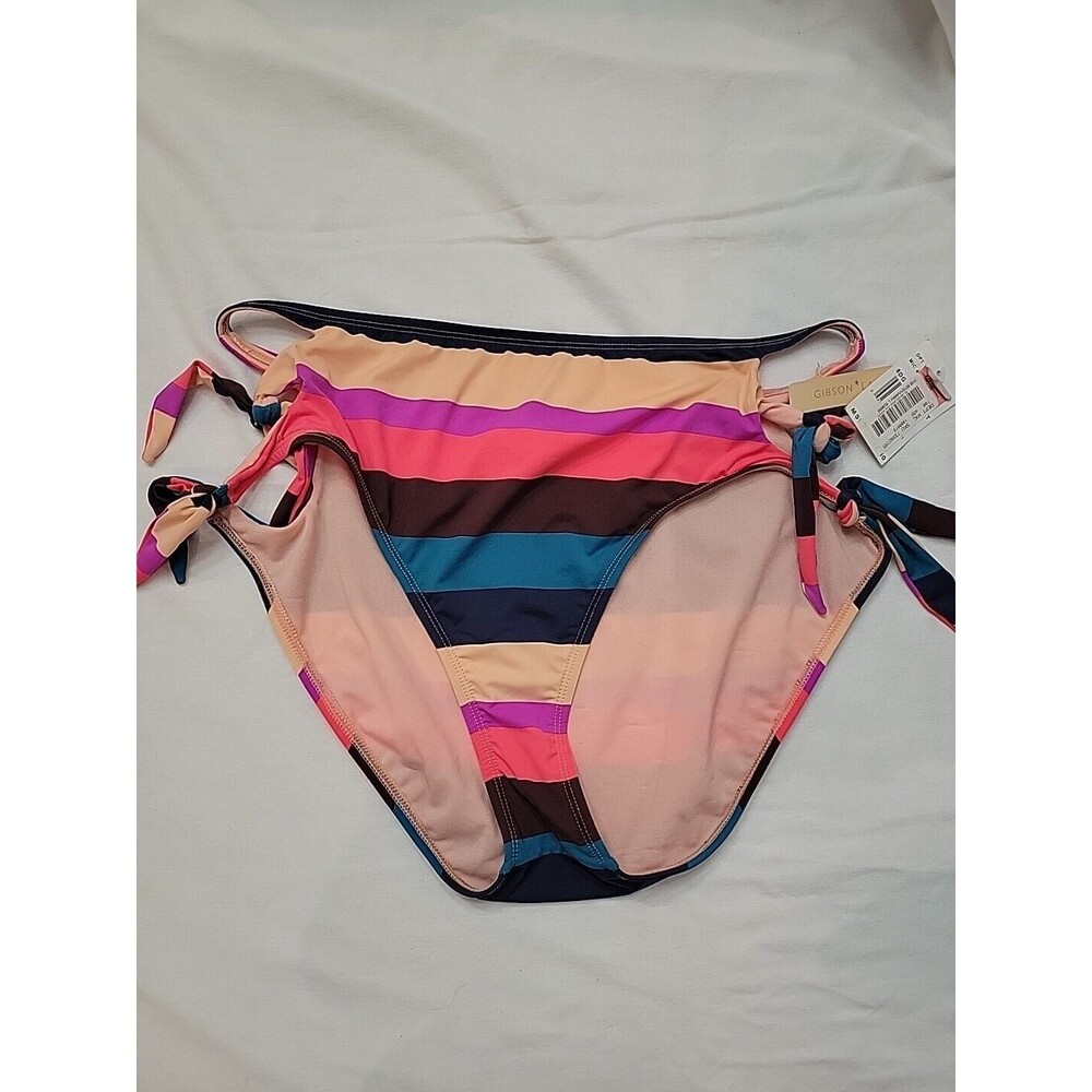 Gibson Latimer Teal Black Red Pink  Swimsuit BOTTOMS Size Large Adjustable Ties